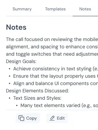 EffiClose meeting notes and highlights interface