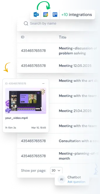 EffiClose meeting transcription interface
