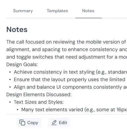 EffiClose meeting notes and highlights interface